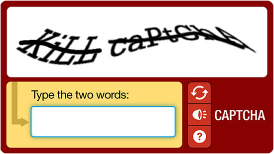 A CAPTCHA with the words kill Captcha