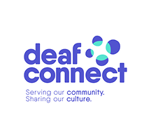 Deaf Connect logo. It reads 'deaf connect: Serving our community, sharing our culture